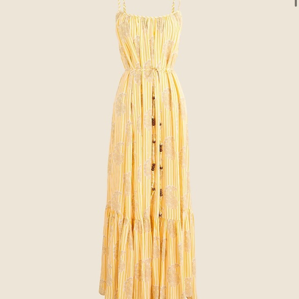 NWT J. Crew Caspia dress in striped crepe de chine yellow floral size S